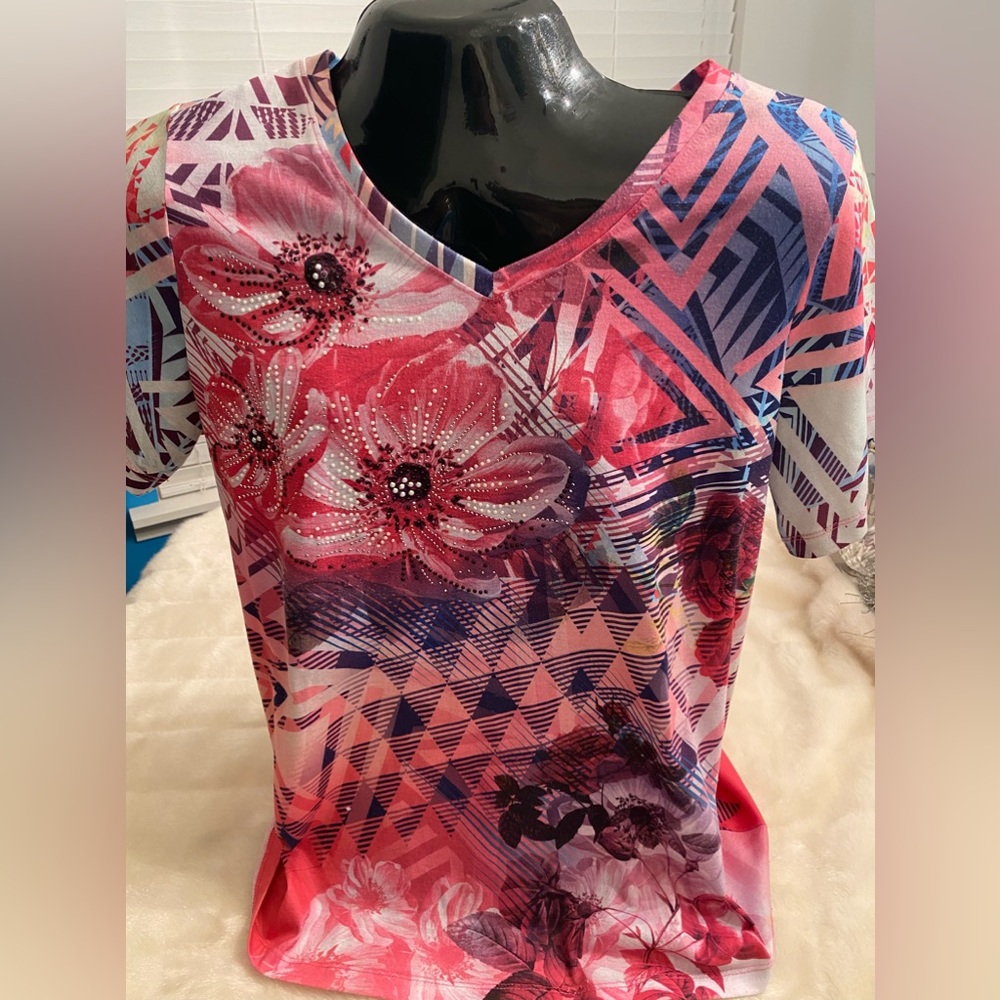 Avenue Fun Printed Shirt-Size 14/16 With Stone Embellishments